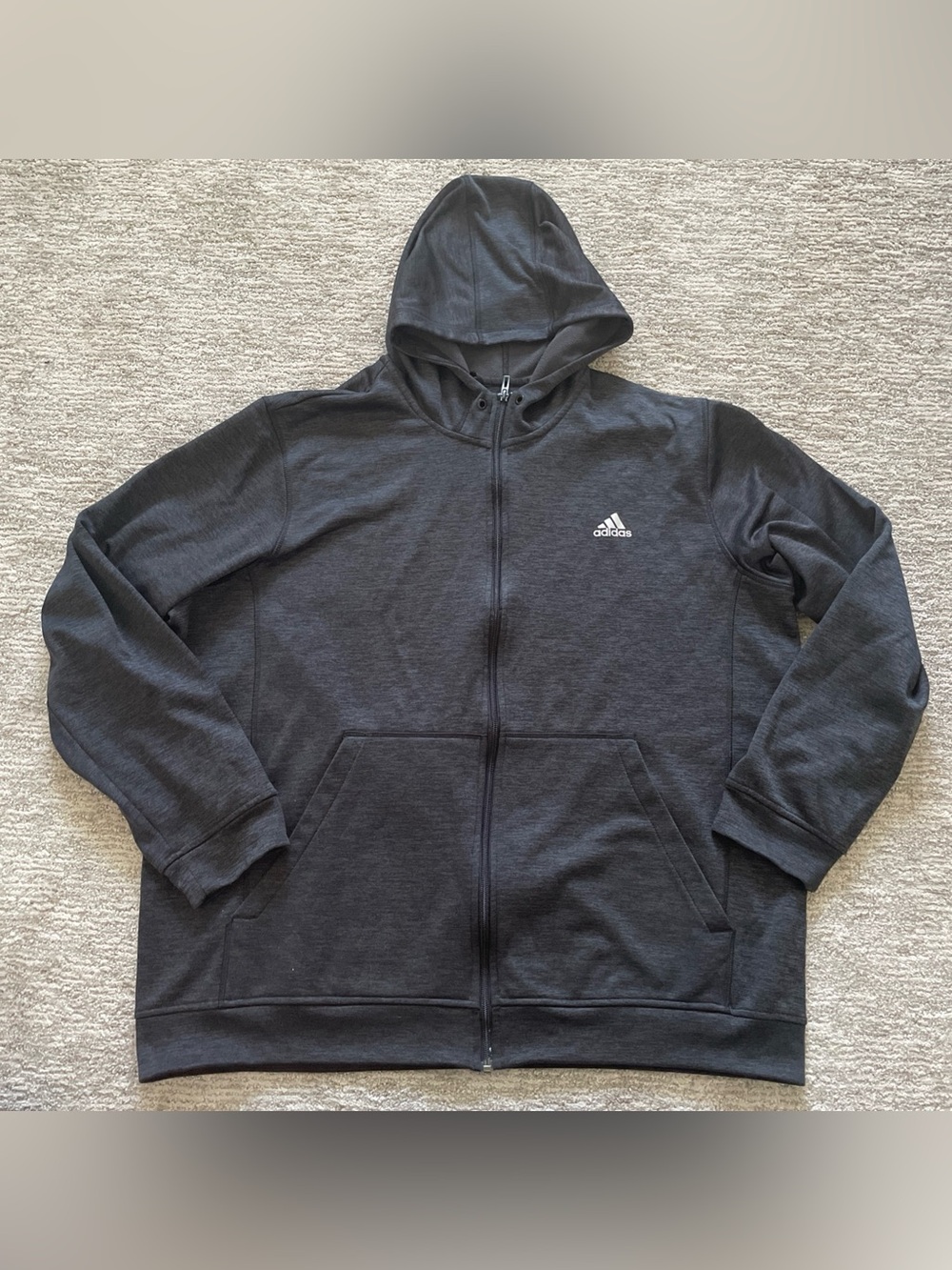 Adidas Climawarm Black Full Zip Fleece Jacket Men’s Size 2XL Hooded Pockets